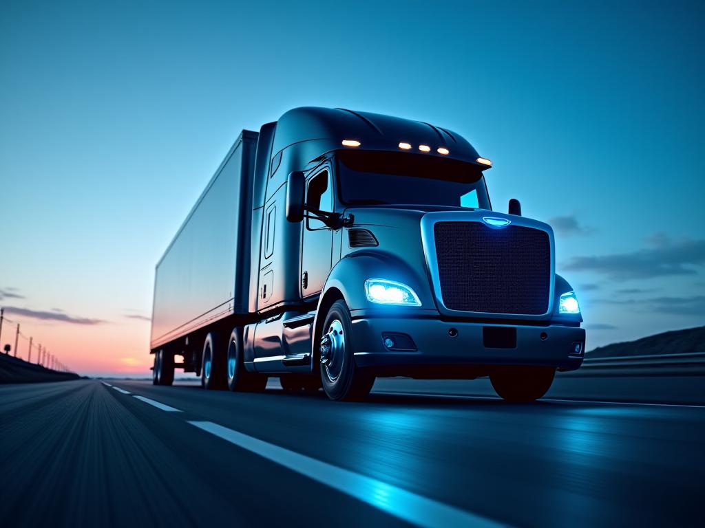 Modern long-haul truck equipped with logistics sensors