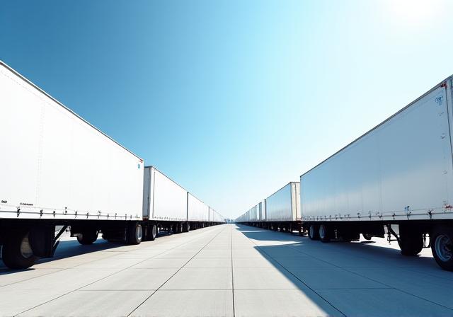 Row of clean logistics trailers
